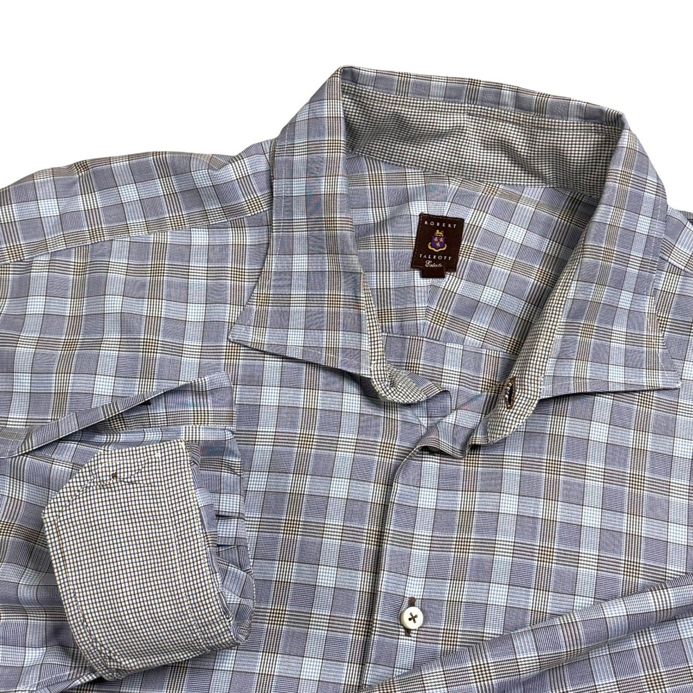 Robert‎ Talbott Estate Mens Plaid Dress Shirt Size 20 Small Hole towards bottom